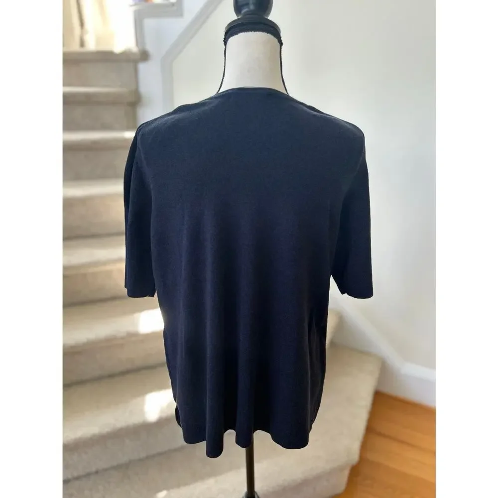 MM LaFleur Choe Navy Blue Crewneck Thick Knit Short Sleeve Top